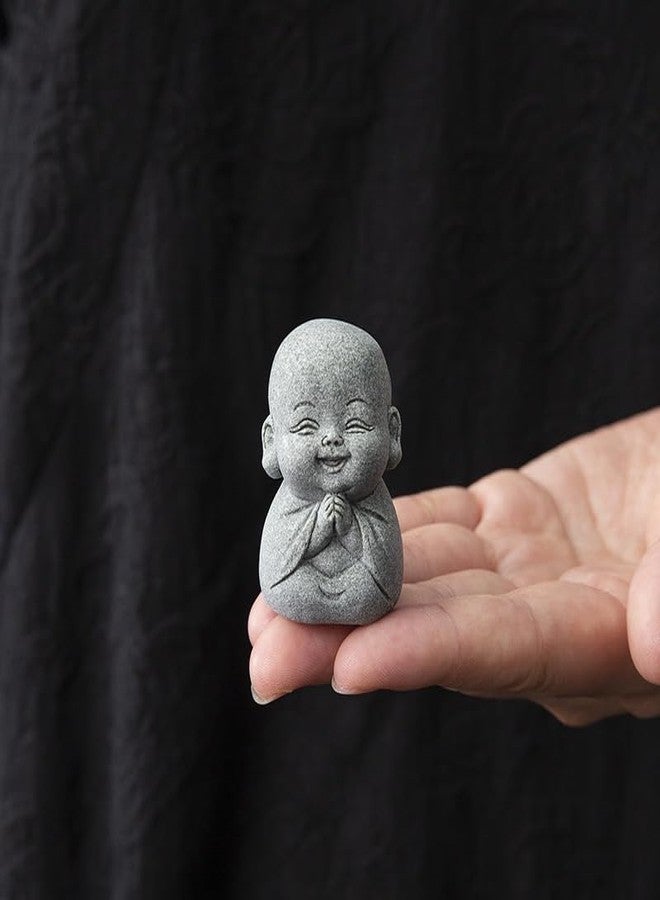 Fovasen 4PCS Laughing Buddha Statue for Good Luck & Feng Shui Decor - Cute Small Zen Monk Sandstone Sculpture for Home, Office, Desk, Aquarium Decor (Four no Zen Statue) - Image 4